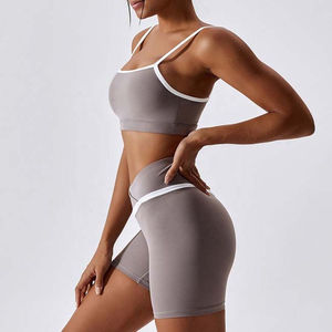 Ensemble double taille haute pour femmes vêtements de sport Logo personnalisé ensembles de fitness de gymnastique taille XL couleur unie vêtements de yoga unis soutien-gorge tenues courtes - Product Image 2