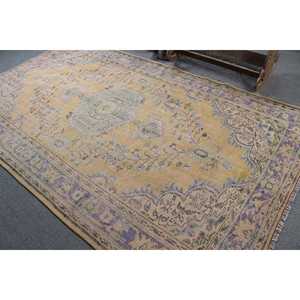 Alfombra de 6x10.4 pies, alfombra turca vintage, alfombra con motivos de plantas y árboles en amarillo y azul - Product Image 4