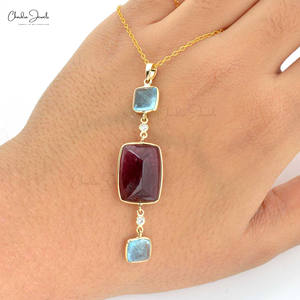 Buy Now 20.65 CT <b>Long</b> Cushion Sugarloaf Pink Tourmaline Gemstone Pendant 14k Solid <b>Gold</b> Diamond & Aquamarine Bezel Set Pendant - Product Image 2