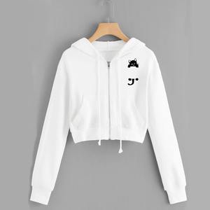 Haute qualité femmes 100% coton polaire recadrée à capuche respirant Anti-boulochage tissu doux personnalisé imprimé à capuche veste hiver - Product Image 1