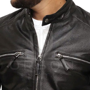Venta caliente nueva chaqueta de cuero a prueba de viento de los hombres de moda de alta calidad de piel de vaca Stand Collar para el invierno - Product Image 6