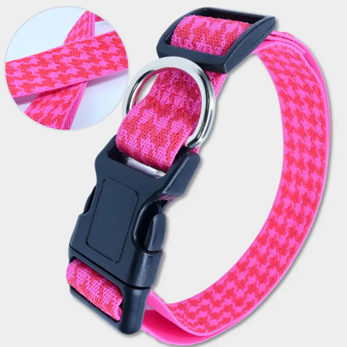 Autumn fashion Pink Houndstooth dog collar