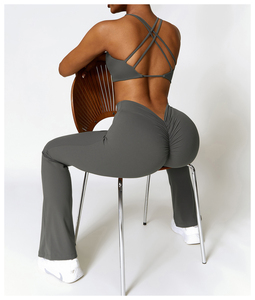 Wholesale Sexy Women High Waist Quick Dry GYM Fitness Yoga Sport Wear Sets Cloths <b>Flare</b> Pants Workout Yoga <b>Leggings</b> - Product Image 1