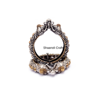 Bracelet Kada double ton en argent oxydé pour femmes et filles Bijoux de mariage antiques fabriqués à la main avec ouverture à vis