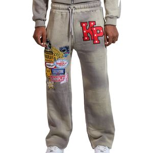 Ensemble survêtement homme déchiré avec patchs graphiques, sweat à capuche zippé et pantalon de jogging en molleton, tenue décontractée streetwear assortie - Product Image 5