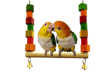 Jouet d'oiseau en bois naturel coloré pour perroquets échelle d'escalade pont tournant avec cloche oiseau jouet animaux jouet en bois