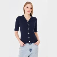 Cárdigan Elegante de Manga Corta para Mujer, Cómodo, Transpirable, de Punto Acanalado, Corte Ajustado, con Botones, Top de Punto para Verano, Estilo Moderno para Damas