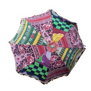 Parapluie de protection solaire semi-automatique en coton, design bohème, travail de fil à la main, fait main à Jaipur, best-seller - Product Image 1