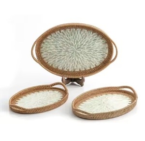 Bandeja de servicio de madreperla de ratán de Navidad de Material Natural de tendencia de alta calidad con asas a precio mayorista - Product Image 2