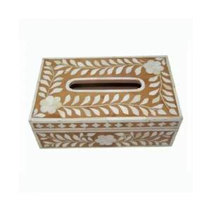 Elegante caja de pañuelos de madera con incrustaciones de hueso hechas a mano, soporte decorativo Premium para espacios de vida modernos - Product Image 1
