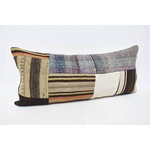 Coussin en laine patchwork Kilim multicolore 16x36 pouces Coussin décoratif d'accent avec motif de feuilles moelleuses vintage Technique tissée - Product Image 3