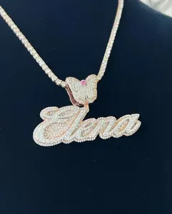 Último diseño Hip Hop letra inicial personalizada 925 plata esterlina colgante personalizado Moissanite collares para hombres - Product Image 3