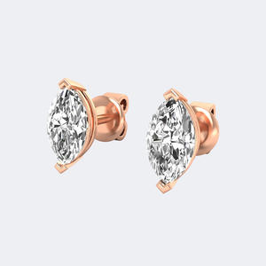 Boucles d'oreilles classiques en or massif avec diamants taille marquise 1,00 carat, serties en V, solitaires, bijoux minimalistes, cadeau pour femme - Product Image 6