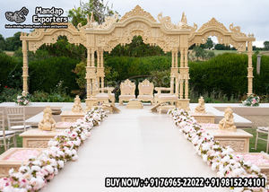 Mariage extérieur aspect bois fibre Mayur Mandap jardin thème indien mariage Mandap superbe gujarati mariage décor fibre Mandap - Product Image 3