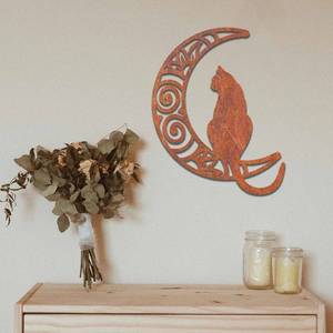 Luna creciente y gato sentado, montaje en pared, artesanías de Metal, decoración Interior, artes decorativas, paisaje personalizado, artículo de pared para Deco - Product Image 6
