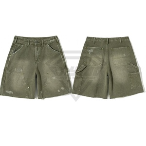 Joggers Streetwear Loose Fit Hommes Denim Shorts Vintage Rétro Lourd 16oz Charpentier Toile Jean Shorts Garçon Distressed Baggy Jorts - Product Image 1