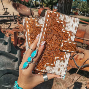 En demande Vintage mode Western femmes en cuir véritable portefeuille pochette Combo bracelet ensemble RFID Protection fermeture ZIP coton - Product Image 4