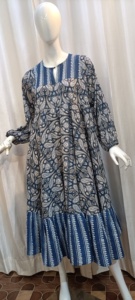 Robe imprimée en blocs de coton 100% pour femmes confortable coupe ample tunique décontractée faite à la main vêtements d'été avec taille naturelle - Product Image 5