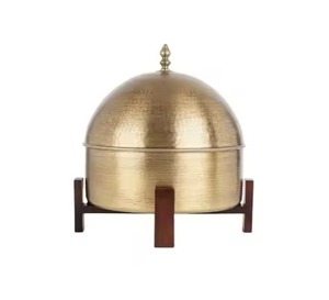 Pot de luxe argenté avec support en bois pour garder les aliments au chaud Organisateur de mariage Ustensiles Dîner Plat de service en acier avec couvercle - Product Image 2