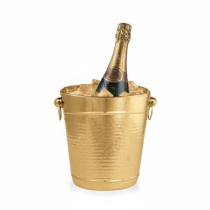 Hielera de Metal con Diseño Martillado, Acabado Dorado Latón, Enfriador de Vino para Hogar, Hotel, Bar, con Asa - Product Image 1