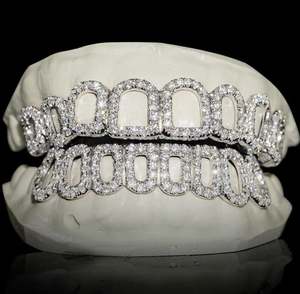 Custom Grillz Color Blanco y Polvo de Diamante, Diamond Cuts, Custom Grillz Hip Hop, Grillz Sterling Silver 925, 10K 14K Oro - Product Image 1