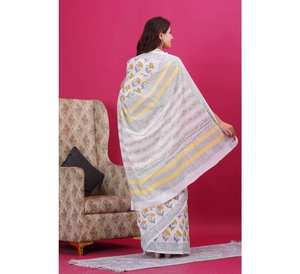 Haute qualité coton doux Malmal Sari femmes belle conception imprimée à la main séchage rapide léger longueur au sol fêtes indiennes - Product Image 1