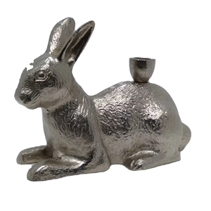 Petit Lapin Argent Photophore Sculpture Élégant Métal Décoratif Showpiece pour Salon Hôtel Couloir Table Animal Ornement - Product Image 1