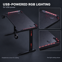 Bureau de jeu USB RGB avec plateau en mélamine texturée et structure en acier pour postes de travail informatiques à domicile et configurations e-sport