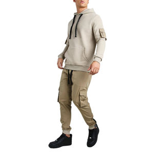 เสื้อฮู้ดดี้แขนยาวคุณภาพสูงสำหรับฤดูหนาว มีเชือกผูก กระเป๋าคาร์โก้ ทรงปกติ กางเกงจ็อกเกอร์ผ้าทวิล ขนฟลีซ ผ้าฝ้าย 100% แห้งเร็ว สำหรับผู้ชาย - Product Image 1