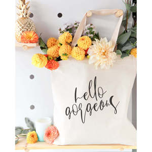 Hello Gorgeous Eco-Friendly Cotton Canvas Tote Bag Medium Size Long Handle Screen Letter Printing for Advertising Daily Use Gift - Product Image 4