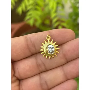 Pendentif Éclipse Solaire en Argent 925 avec Jade et Turquoise, Plaqué Or Rose et Or, Bijou Charme Style Religieux en Platine - Product Image 1