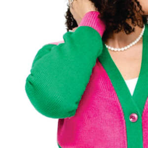 Cardigan à col en V rose et vert personnalisé pour université, pulls pour femmes, tricot acrylique, logo en chenille appliqué, vêtements grecs - Product Image 6