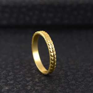 Trendy Minimalist Minimalist Leaf Band <b>Ring</b> <b>Boho</b> Brass <b>Rings</b> Women 18k Gold Plated Dainty Textured Stackable Wholesale/OEM/ODM - Product Image 1