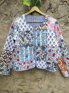 Multi White Color Hand Stitched Kantha <b>Jacket</b> Coat Indian Handmade Quilted Patchwork Patchwork <b>Kimono</b> Indian Handmade <b>Jackets</b> - Product Image 3