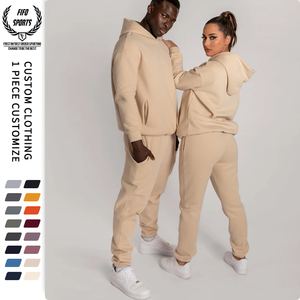 Survêtement unisexe en vrac en gros avec logo personnalisé épaule tombante 100% coton contraste de couleur sweat à capuche surdimensionné pantalon de survêtement à jambe droite - Product Image 4