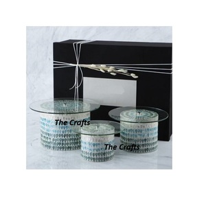 Premium Quality Pastry Chocolate <b>Stand</b> With Mother Of Pearl Work Handmade Glass And Wooden <b>Cake</b> Server <b>For</b> <b>Sale</b> - Product Image 3