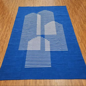 พรมสีน้ำเงินสไตล์โมร็อกโกพรมทอมือและผ้าฝ้ายทอมือซักได้ตกแต่งบ้านสำหรับห้องนั่งเล่น - Product Image 1