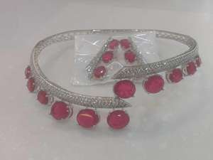 Glamorous High Quality <b>Silver</b> Finish Zircon Doublet <b>Necklace</b> <b>Set</b> With <b>Earrings</b> Wedding <b>And</b> Party Wear Collection For Women - Product Image 5