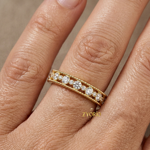 Anillo de Oro de 14K con Diamante de Laboratorio de Corte Redondo Vintage, Anillo de Boda con Milgrain, Joyería para Mujer - Product Image 1