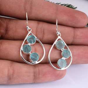 925 boucles d'oreilles en argent Sterling naturel Aqua calcédoine pierres précieuses boucles d'oreilles Collection boucle d'oreille à la mode pour la fête de cadeau de mariage - Product Image 5