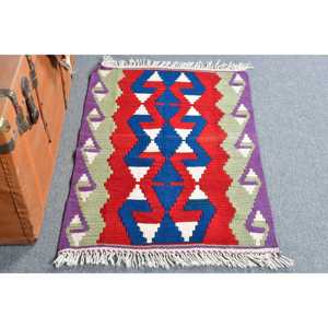 2.2x3.3 ft Rug, Vintage Turkish Small Rug, <b>Red</b> Kilim <b>Wool</b> Rug - Product Image 1