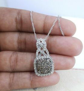 JEWELSPAARK Collier pendentif halo en diamant blanc brun naturel rond de 1,75 ct pour femme, chaîne en argent sterling - Product Image 1