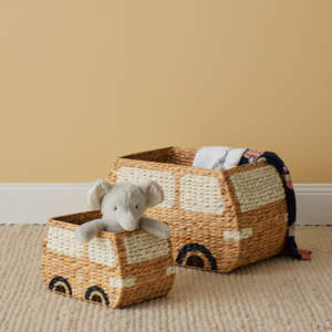 Lot de 2 paniers en jacinthe d'eau en forme de bus pour enfants jouets panier à linge tissé à la main pour pépinière panier de rangement naturel pour la maison - Product Image 3