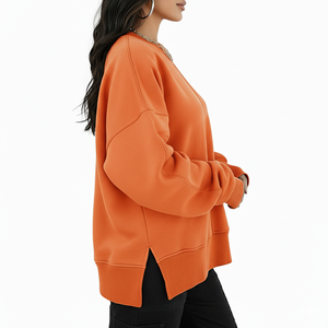 Sudadera de color liso sin capucha para mujer Sudadera con capucha extragrande de algodón puro Sudadera de cuello redondo lisa en blanco - Product Image 2