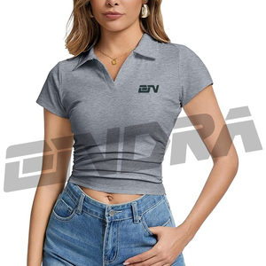 เสื้อโปโลครอปสีเทาสำหรับผู้หญิง ทรงสบาย ผ้าเนื้อนุ่ม ระบายอากาศได้ดี สไตล์ทันสมัย เหมาะสำหรับใส่ลำลอง ทำงาน เดินทาง และใส่ในชีวิตประจำวัน ตอนนี้ - Product Image 1