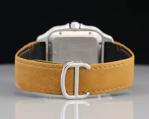 นาฬิกาสายหนังหน้าปัดสี่เหลี่ยมหรูหราของผู้ชายดูหรูหรา VVS Moissanite สไตล์ฮิปฮอปตัวเลขโรมันการเคลื่อนไหวควอทซ์สำหรับแฟชั่น - Product Image 5