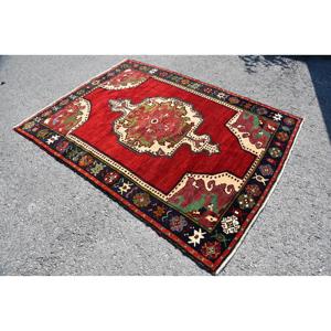 Tapis turc vintage 5x6,6 pieds, tapis oriental en laine rouge - Product Image 2