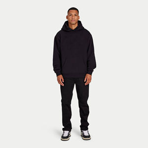 mens <b>black</b> <b>hoodie</b> and jogger set fleece tracksuit custom blank oversized streetwear private label two piece outfit wholesale - Product Image 1