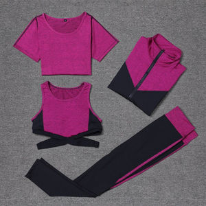 Ensemble de pantalons de yoga sans couture à neuf points pour femmes européen américain taille haute hanche-levage respirant motif solide taille élastique avant - Product Image 3