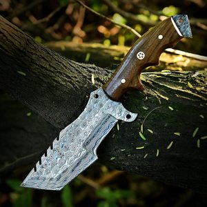 Meilleur couteau de suivi en acier damas fait à la main couteau de camping à lame fixe étui en cuir personnalisable manche en bois de rose OEM personnalisable - Product Image 6